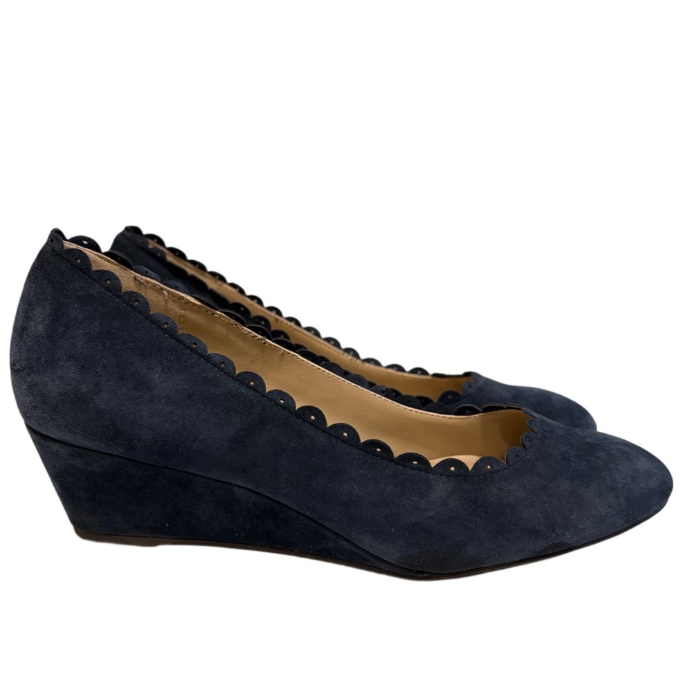 Charter Club Navy Blue Suede Wedges with Scalloped Trim - 7